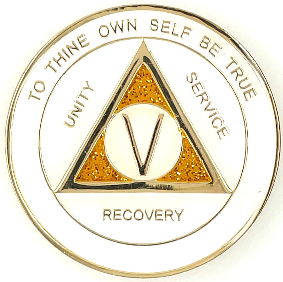 AA Medallion White and Gold Sparkle (24hr-60 Years) – Freedom Line Gifts