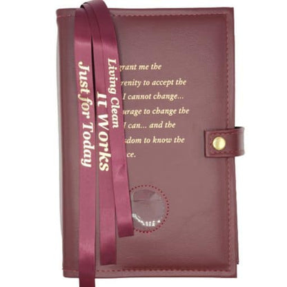 NA Triple Book Cover for Basic Text, Guiding Principles,It Works or Living Clean w/Serenity Prayer & Medallion Slot
