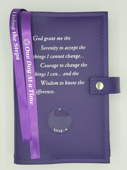 AA Double Book Cover for AA Large Print Big Book and 12 & 12 w/Serenity Prayer & Medallion Slot