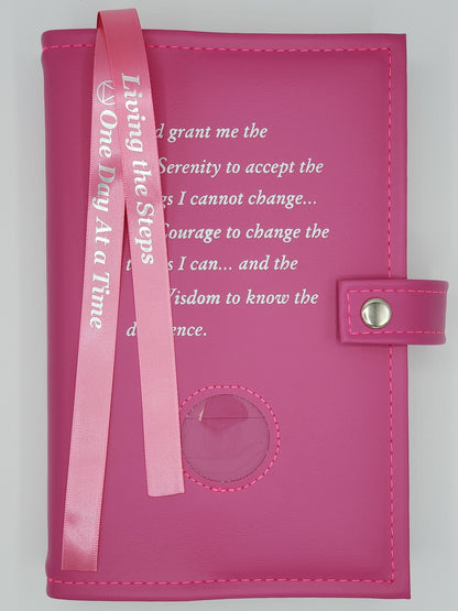 AA Double Book Cover for AA Big Book and 12 & 12 w/Serenity Prayer & Medallion Slot